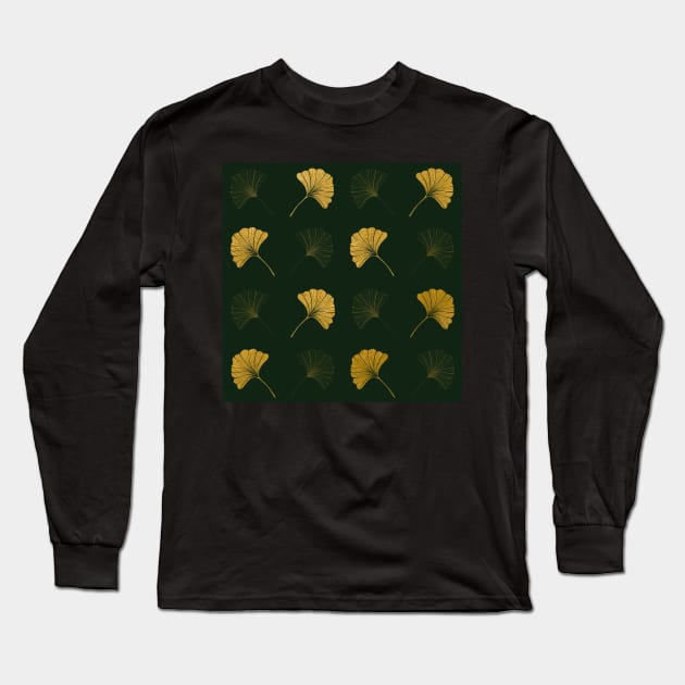 Ginkgo Leaves in Gold and Green Long Sleeve T-Shirt by DiorelleDesigns